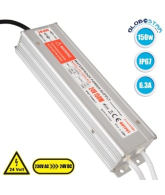 GloboStar® 73063 Μεταλλικό Τροφοδοτικό SELV για Προϊόντα LED 150W 6.25A - AC 220-240V σε DC 24V - Αδιάβροχο IP67 Μ23.5 x Π6 x Υ4cm - 3 Years Warranty